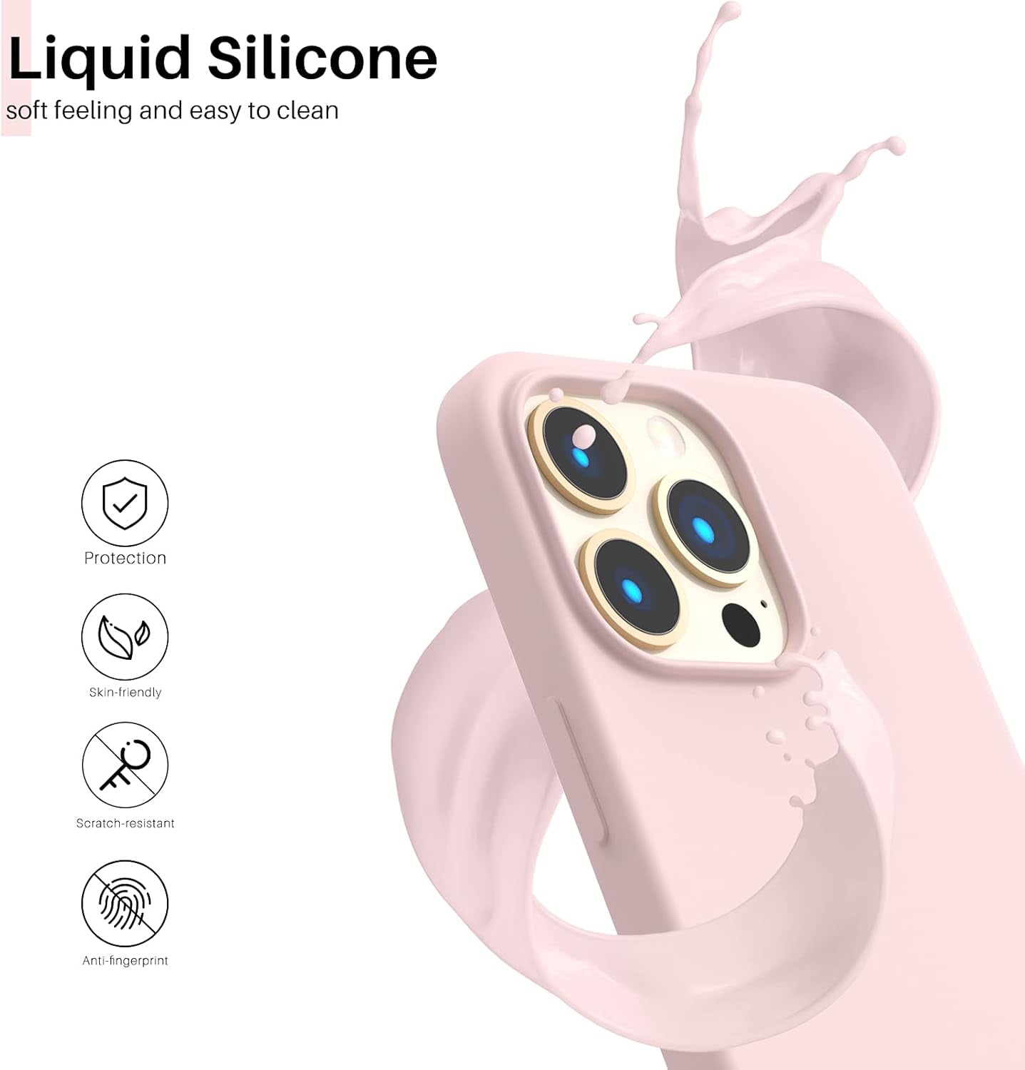 Compatible with Iphone 13 Pro Case 6.1, Slim Liquid Silicone 3 Layers Full Covered Soft Gel Rubber Case Cover 6.1 Inch-Chalk Pink